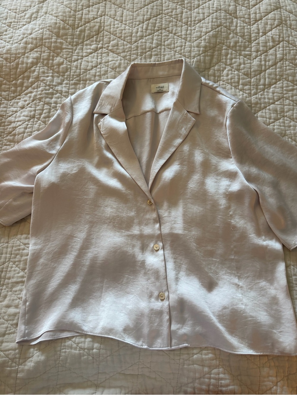 Wilfred Pale Pink Satin Button-Front Blouse (2 snags)